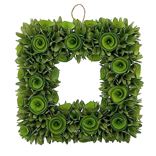 19-Inch Woodchip Rose Wreath - Rustic Holiday Front Door Decor - Green
