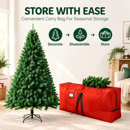 8 Ft Green Artificial Christmas Tree with Hinged Branches, Bag & Gloves - Variation of THIS listing