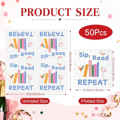 Potchen Sip Read Repeat 50 Pack Christmas Cocktail Napkins for Book Clubs