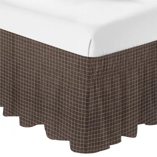 Queen Size Adjustable Buffalo Plaid Bed Skirt 16 Inch Drop - Cocoa