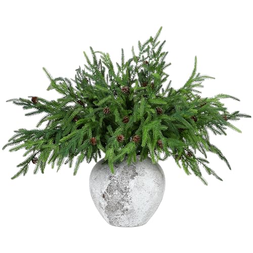 Artificial Norfolk Pine Branches with Pine Cones - 6 Pack, 18 Inches