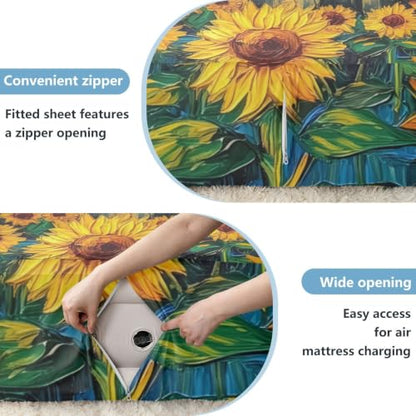 Starry Sunflowers Twin Air Mattress Sheet with Pump Cover 39x75x24in