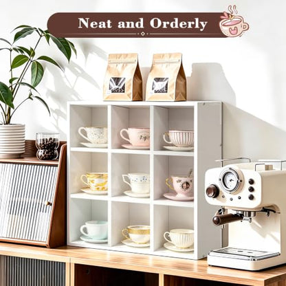 White 9-Grid Coffee Mug Wall Display Rack, Floating Organizer Shelf