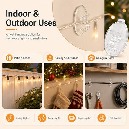 Clear Outdoor String Lights Adhesive Hooks - 40Pcs Heavy Duty Clips