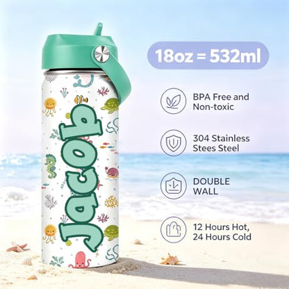 Personalized Kids Water Bottle with Name - Custom UV Printed 18oz Stainless Steel