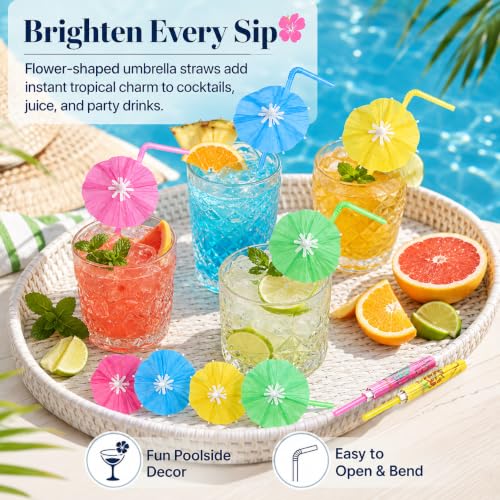 50 PCS Colorful Tropical Cocktail Umbrella Straws and Picks Set