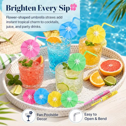50 PCS Colorful Tropical Cocktail Umbrella Straws and Picks Set