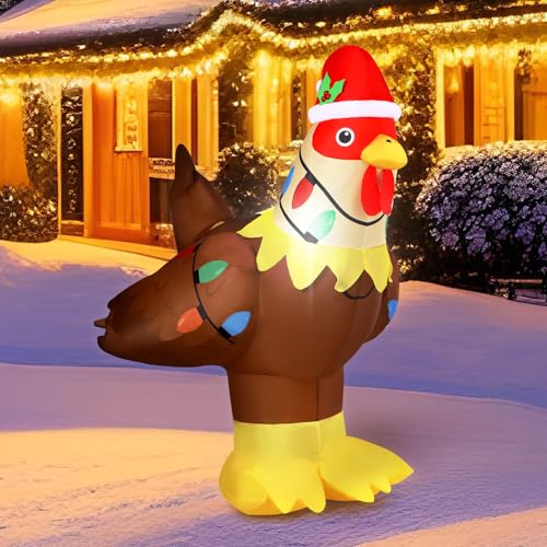 Christmas Inflatable Chicken Decoration 5.3FT with Lights - Farm Animal Yard Decor - Variation: Chicken
