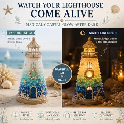 DIY Lighted Christmas Lighthouse Kit - Sea Glass Style, Set-F