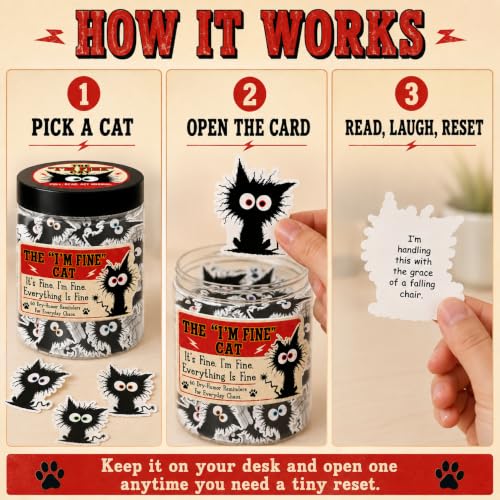 I'm Fine Black Cat Affirmation Jar - Funny Sarcastic Humor Desk Decor Gift