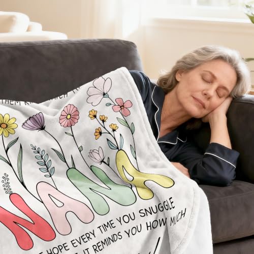 Nana Birthday Blanket - 50x60 Inch Warm Floral Throw for Grandma - Variation of Nana