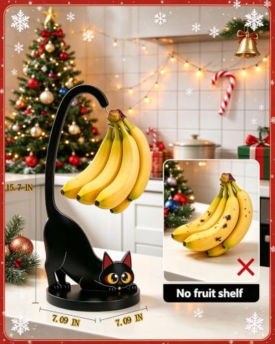 Black Cat Banana Holder Wooden Hanger - Cat Variation