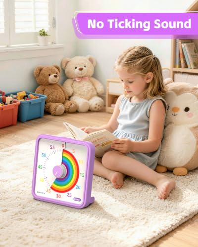 Large 8-Inch Visual Timer for Kids Classroom Use - Purple Rainbows