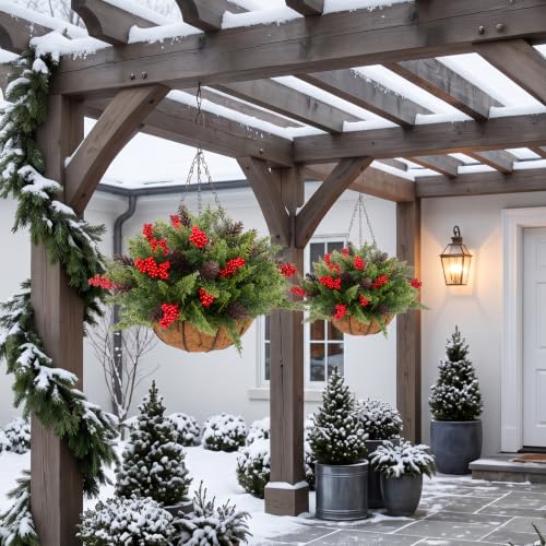 Daynight Artificial Christmas Cedar Pine Hanging Basket Set - Outdoor Decor, Variation: Cedar Pine