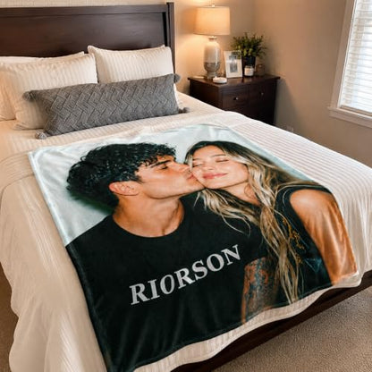 Bemaystar Personalized Photo Blanket - Custom Soft Flannel Fleece Throw with Text - Ships Next Day