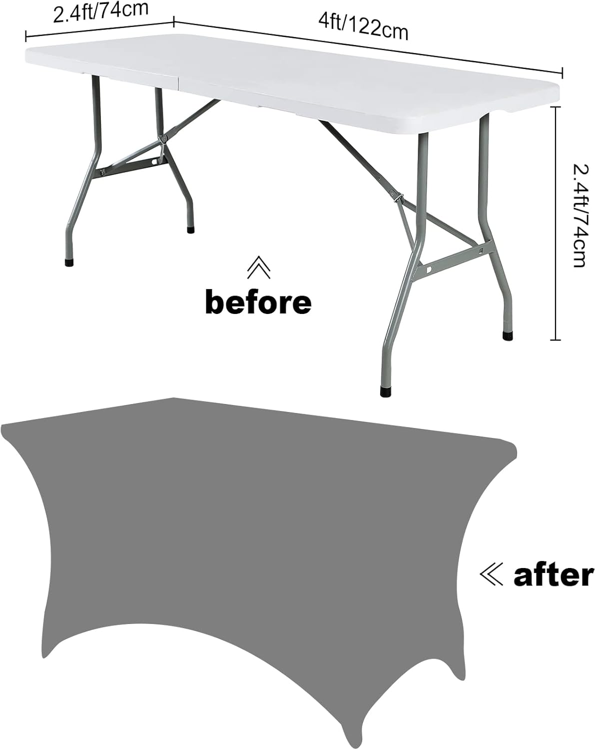 SuperO Waterproof Spandex Table Cover - Fitted Stretch Tablecloth for 4FT Tables | Black, Ideal for Parties & Events