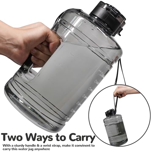 Clear 74oz Water Bottle with Time Marker & Straw - Half Gallon Hydration Jug with Handle & 2 Lids