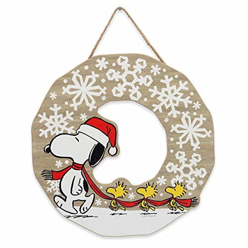 Peanuts Snoopy Snowflake Wreath Wall Decor - White Holiday Hanging Wood Sign