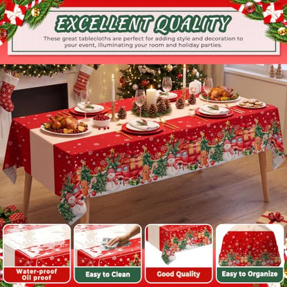 Snowflake Christmas Table Runner & 3 Pack Plastic Tablecloths - Disposable Holiday Decor