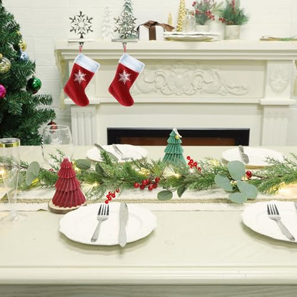 6ft Christmas Garland with Lights - Mantel Decor, Green Conifer, Red Berries & Pine Cones