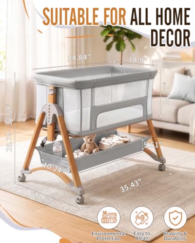 Baby Bassinet Bedside Cradle Rocking Sleep Solution - Light Grey