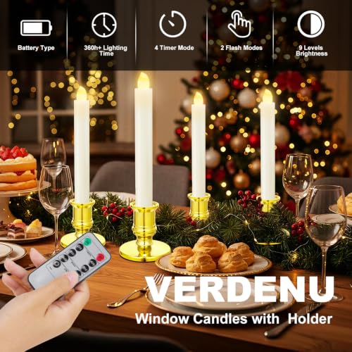 Gold Window Candles Set with Remote Timer - Battery Operated Flameless LED Lights