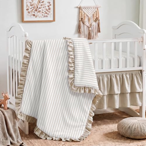 3-Piece Baby Crib Bedding Set with Ruffle Comforter and Fitted Sheet