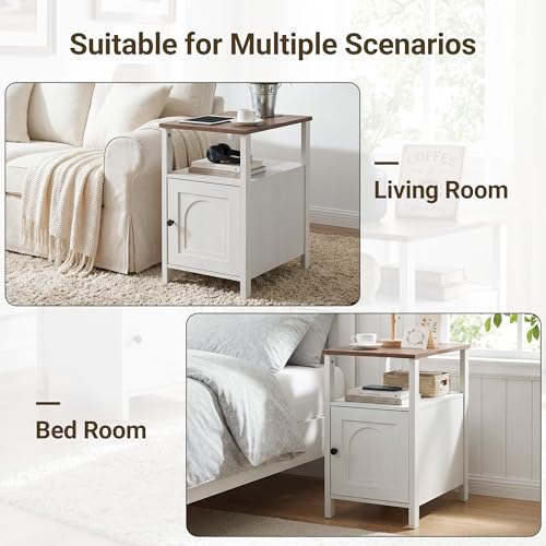 Claiks Farmhouse Nightstands with Charging Station - Set of 2, White