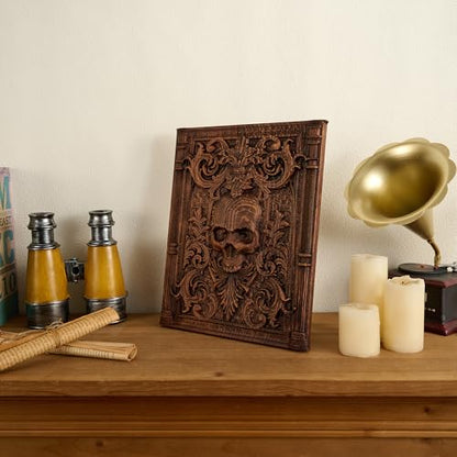 Handmade Wooden Skull Wall Decor for Halloween & Christmas - 11.8"L x 9.4"W