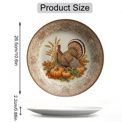 Wild Turkey Decorative Plates Thanksgiving Pumpkin Fall Harvest Wall Dish - Round 10 Inch PE--7