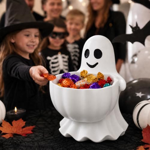 Halloween Ghost Candy Bowl Decor - Durable Resin Snack Holder for Trick-or-Treat