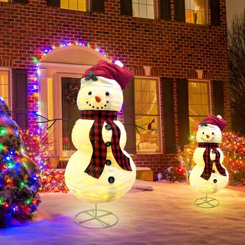 60 Inch LED Lighted Christmas Snowman Outdoor Decoration with Collapsible Design
