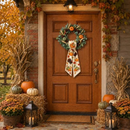 Fall Thanksgiving Wreath Sash - Seasonal Front Door Decor, 1 Piece