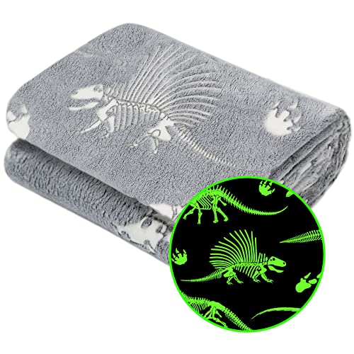 Glow in The Dark Dinosaur Blanket - Queen Size 90" x 90" Fluorescent Dinosaur