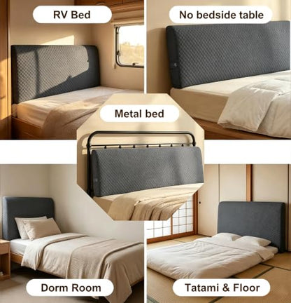 Twin Size Support Foam Headboard Pillow with Side Pockets and Straps - Grey