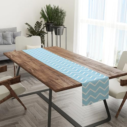 Wave Shape Table Runner - Indoor Outdoor Kitchen Dining Decor, 13 x 72 Inch - Blue
