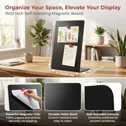 Black Freestanding Magnetic Display Board Set - 11x12 Inch Dual Pack with Stand and Standalone Design