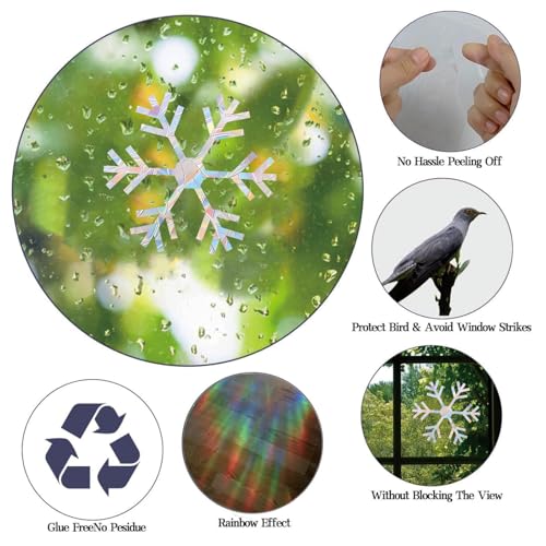 Snowflake Christmas Window Stickers - Bird Deterrent Rainbow Sun Catcher Decals