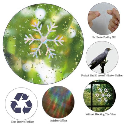 Snowflake Christmas Window Stickers - Bird Deterrent Rainbow Sun Catcher Decals