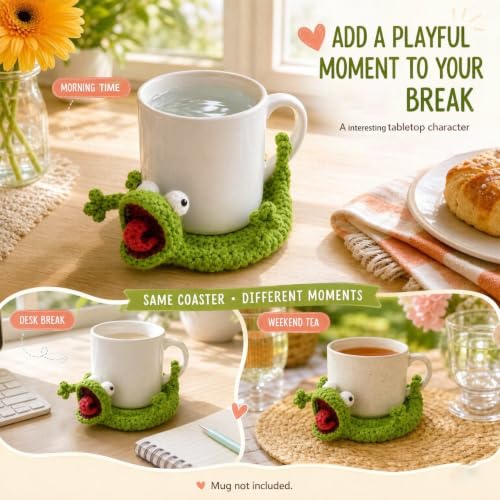 Green Crochet Lizard Coaster - Reptile Design for Drink Protection