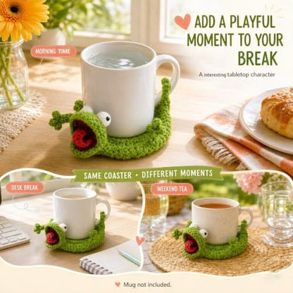 Green Crochet Lizard Coaster - Reptile Design for Drink Protection