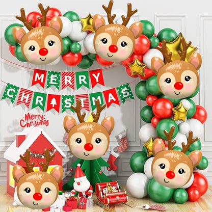 Reindeer Balloons Set - Christmas Foil Party Decor, Style 2, 6 Pieces