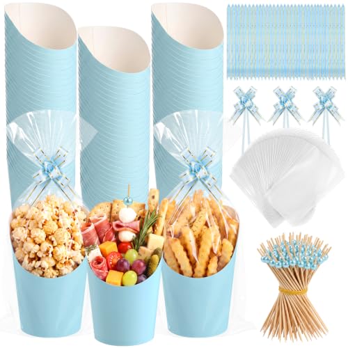 Charcuterie Cup Set with Sticks and Bags - Light Blue, 14 oz, 100 pcs
