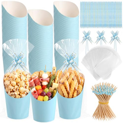 Charcuterie Cup Set with Sticks and Bags - Light Blue, 14 oz, 100 pcs