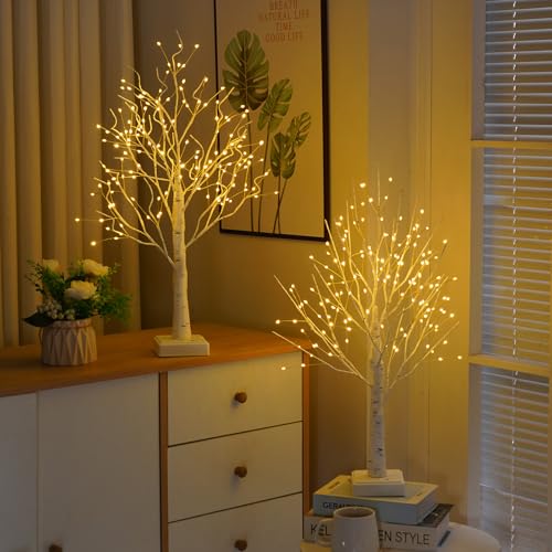 144 LED Birch Tree Lights with Remote Control & Timer - White-Warm White, 24 Inch