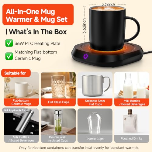 Electric Mug Warmer Set with Ceramic Mug, Touch Control & 3 Temperature Levels