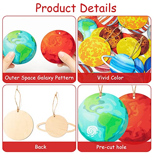 Space-Themed Wooden Ornaments Set - Solar System Decorations for Christmas & Events