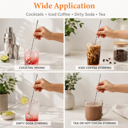 12 Inch Stainless Steel Bar Spoon Set for Cocktails and Drinks - 4 Pack