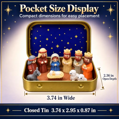 Mini Nativity Scene Set in Tin Box - 5 Pieces Christmas Figures & Keepsake