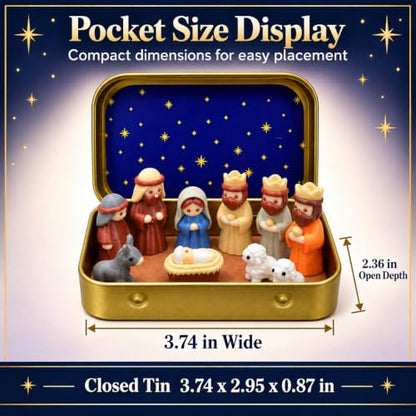 Mini Nativity Scene Set in Tin Box - 5 Pieces Christmas Figures & Keepsake